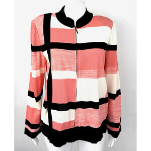 Ming Wang Open Front Jacket Geometric Abstract Black Coral Large Women